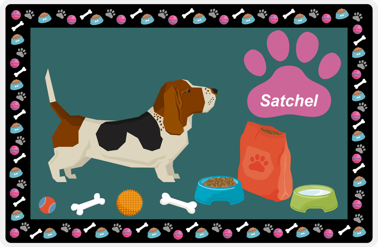Personalized Dogs Placemat IV - Basset Hound - Dark Teal Background -  View