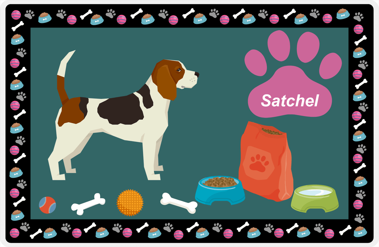 Personalized Dogs Placemat IV - Beagle - Dark Teal Background -  View