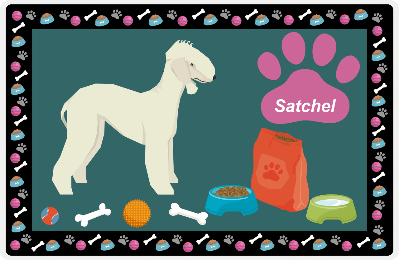 Personalized Dogs Placemat IV - Bedlington Terrier - Dark Teal Background -  View