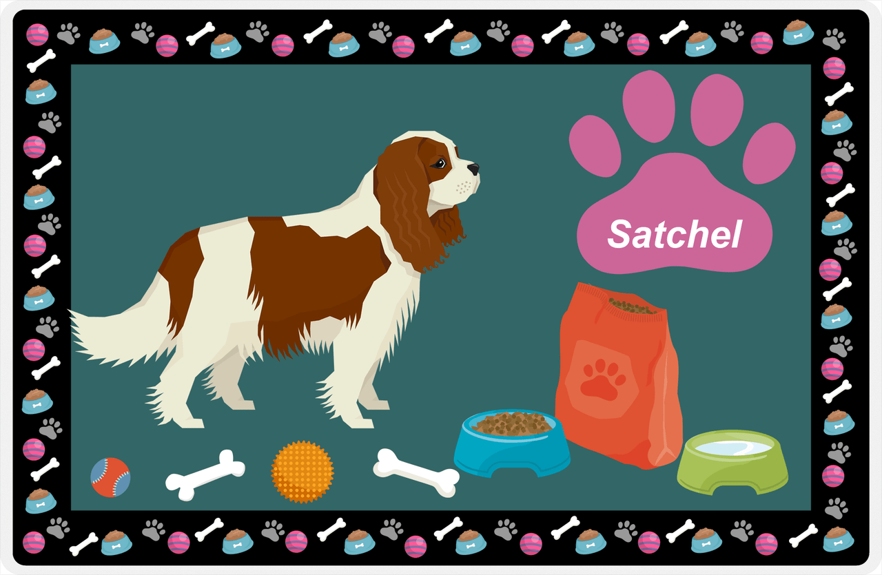 Personalized Dogs Placemat IV - Cavalier King Charles - Dark Teal Background -  View