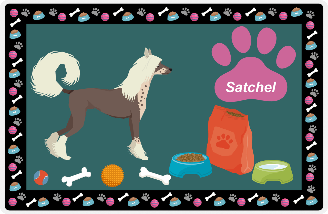 Personalized Dogs Placemat IV - Chinese Crested Dog - Dark Teal Background -  View