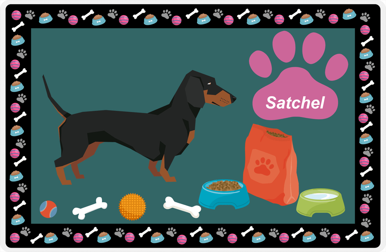 Personalized Dogs Placemat IV - Dachshund - Dark Teal Background -  View