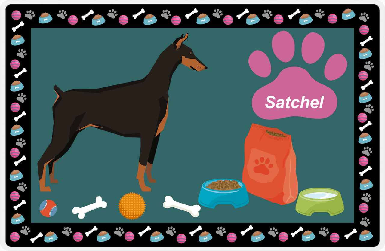 Personalized Dogs Placemat IV - Doberman - Dark Teal Background -  View