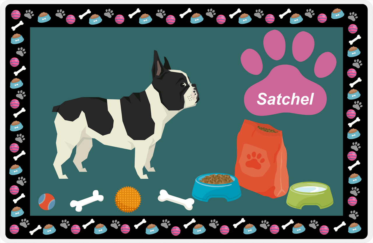 Personalized Dogs Placemat IV - French Bulldog - Dark Teal Background -  View