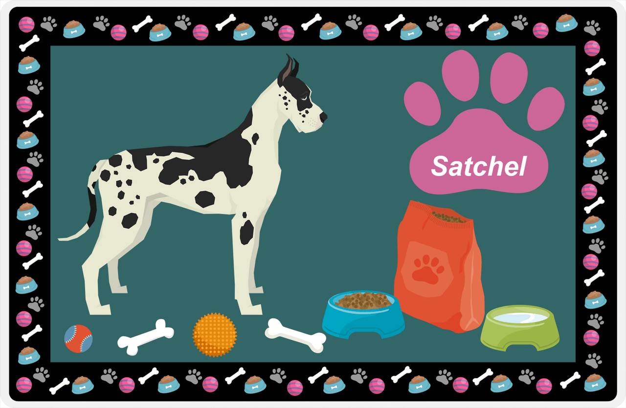 Personalized Dogs Placemat IV - Great Dane - Dark Teal Background -  View