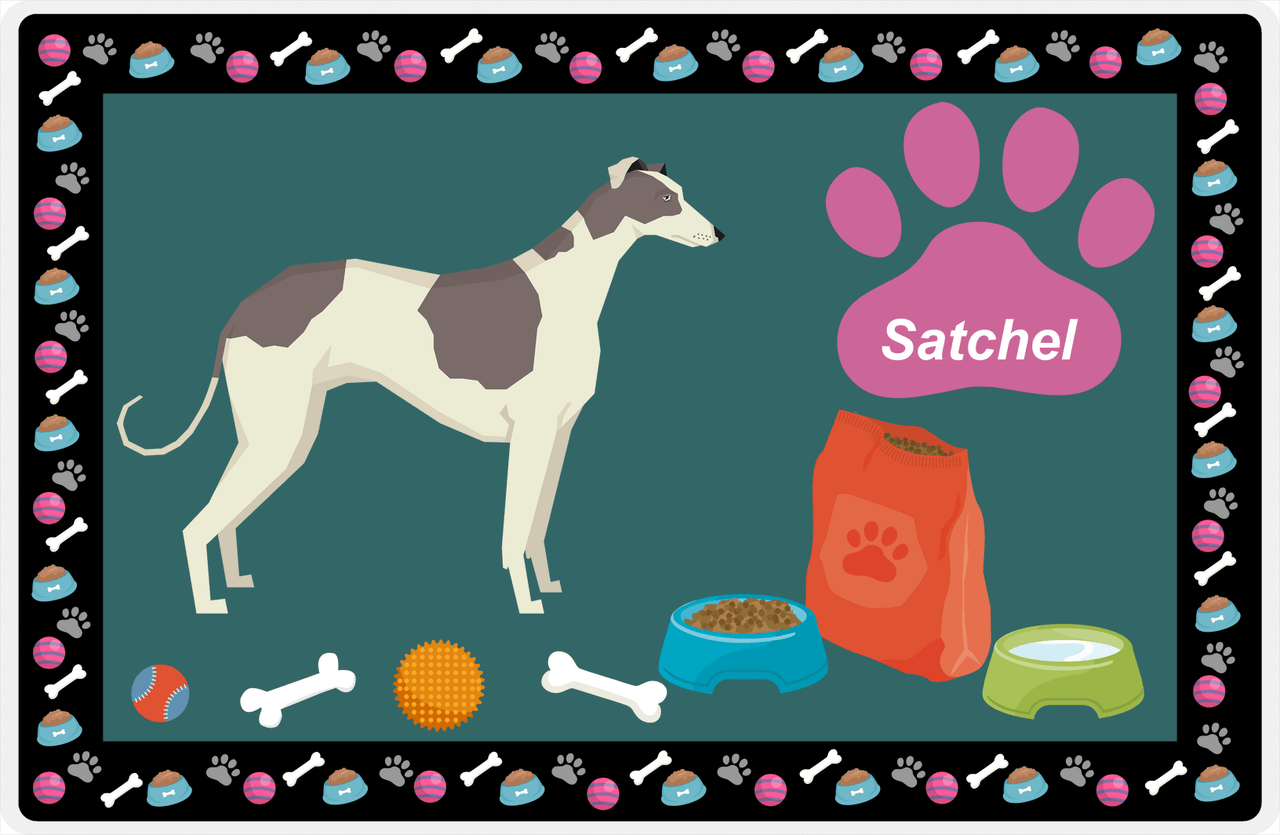 Personalized Dogs Placemat IV - Greyhound - Dark Teal Background -  View