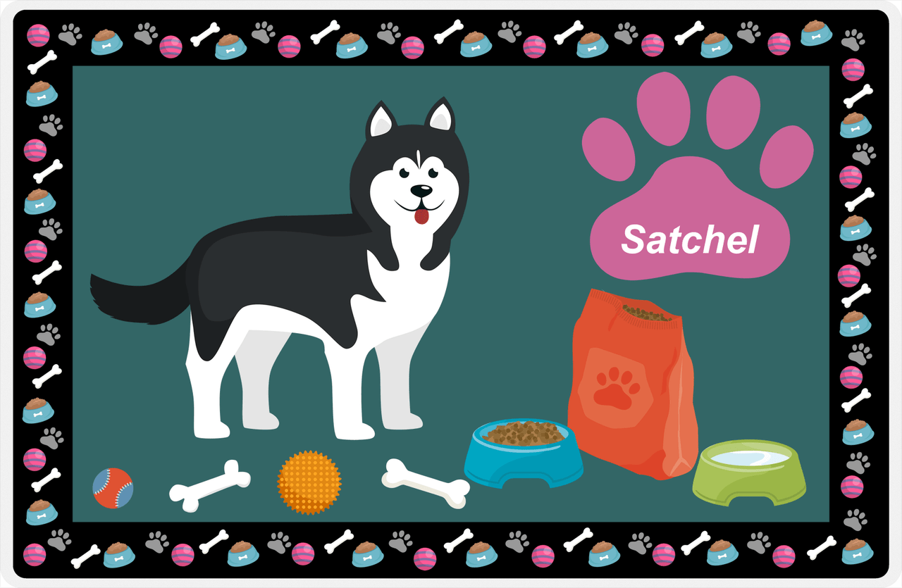 Personalized Dogs Placemat IV - Husky - Dark Teal Background -  View