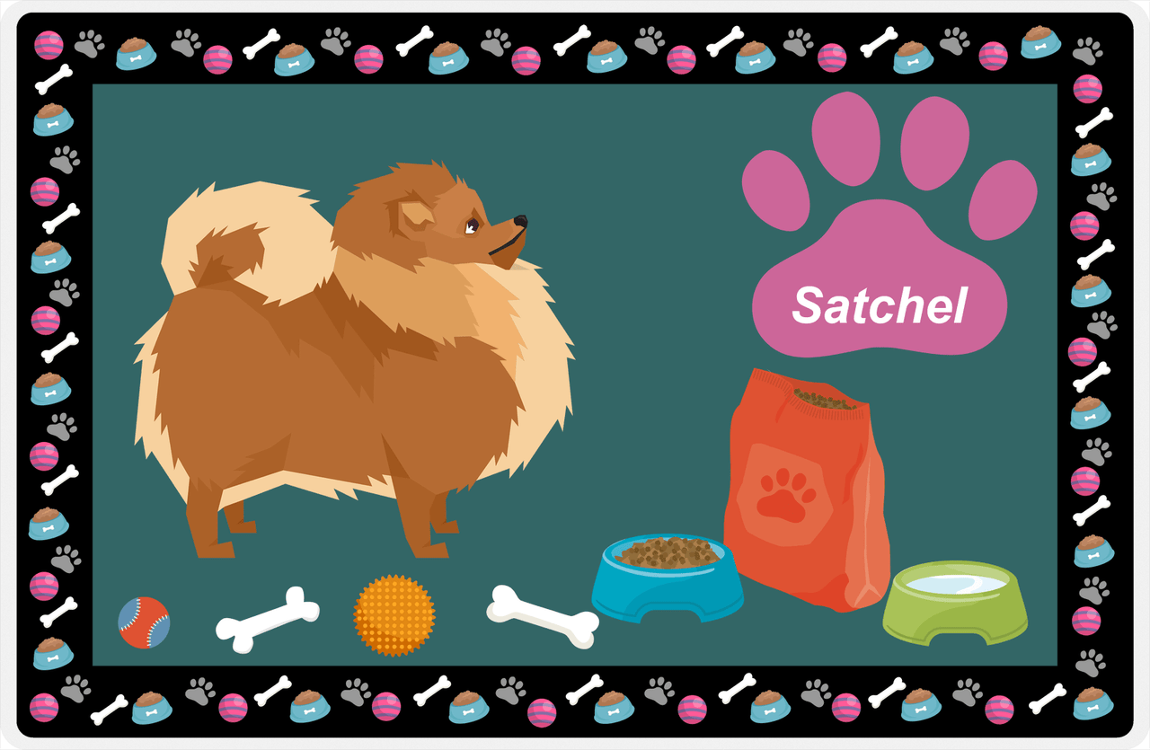Personalized Dogs Placemat IV - Pomeranian - Dark Teal Background -  View