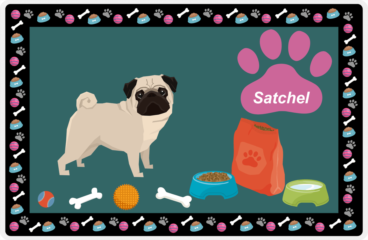 Personalized Dogs Placemat IV - Pug - Dark Teal Background -  View