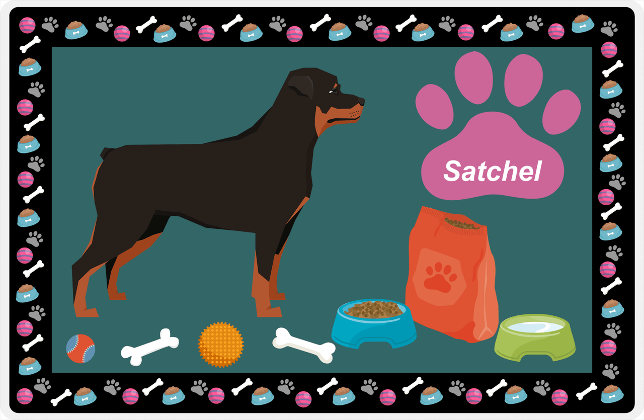 Personalized Dogs Placemat IV - Rottweiler - Dark Teal Background -  View