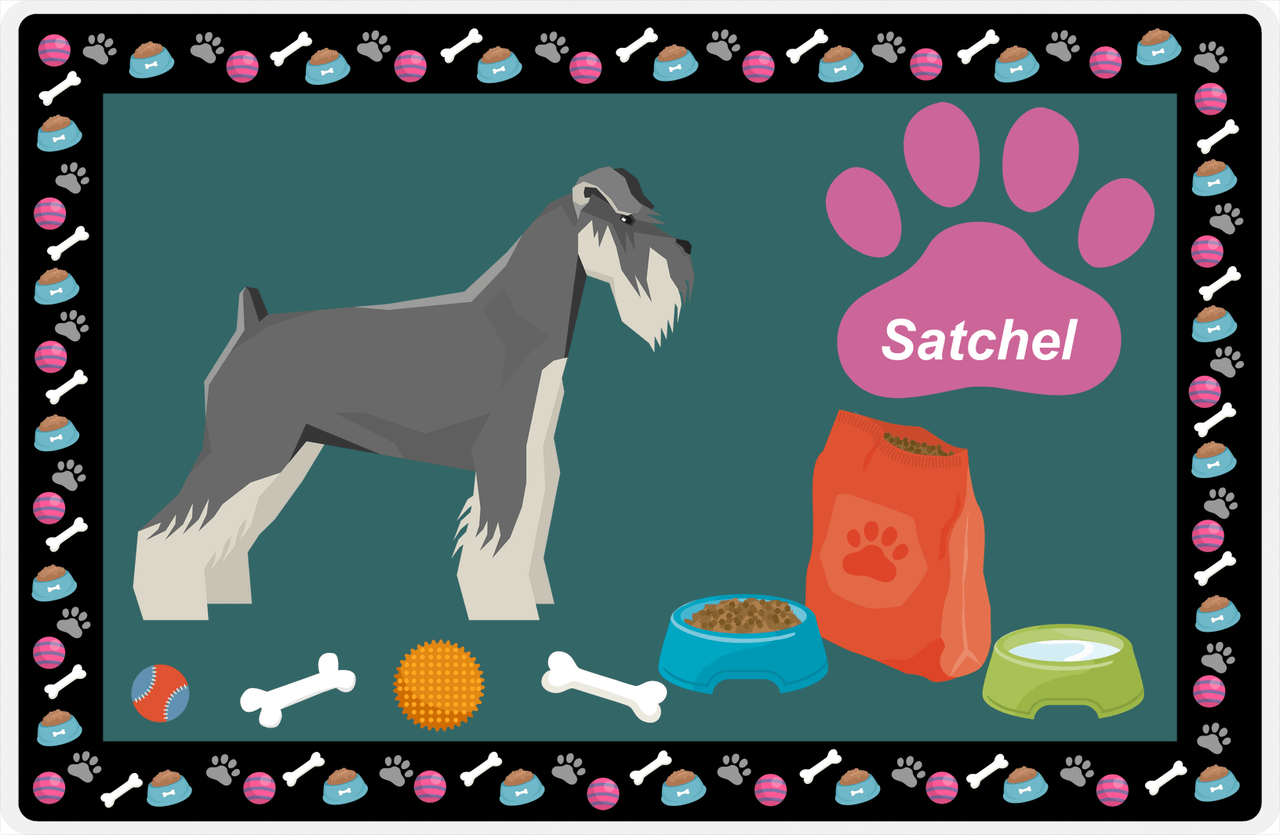 Personalized Dogs Placemat IV - Schnauzer - Dark Teal Background -  View