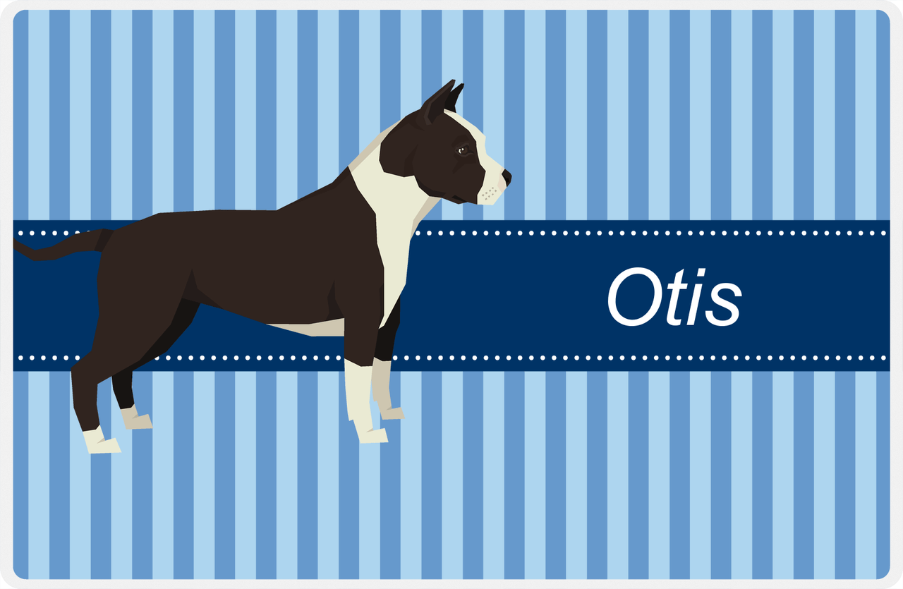Personalized Dogs Placemat X - Blue Stripes - American Staffordshire Terrier -  View