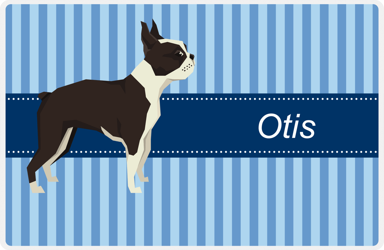 Personalized Dogs Placemat X - Blue Stripes - Boston Terrier -  View