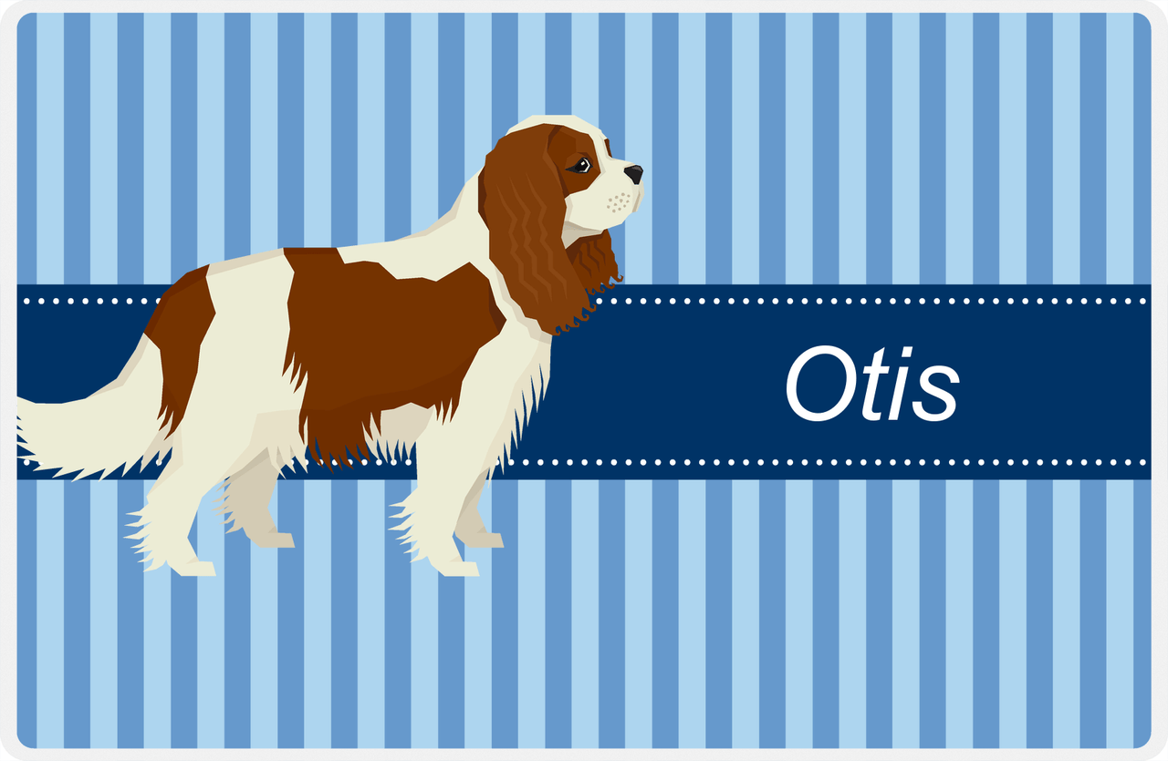 Personalized Dogs Placemat X - Blue Stripes - Cavalier King Charles Spaniel -  View