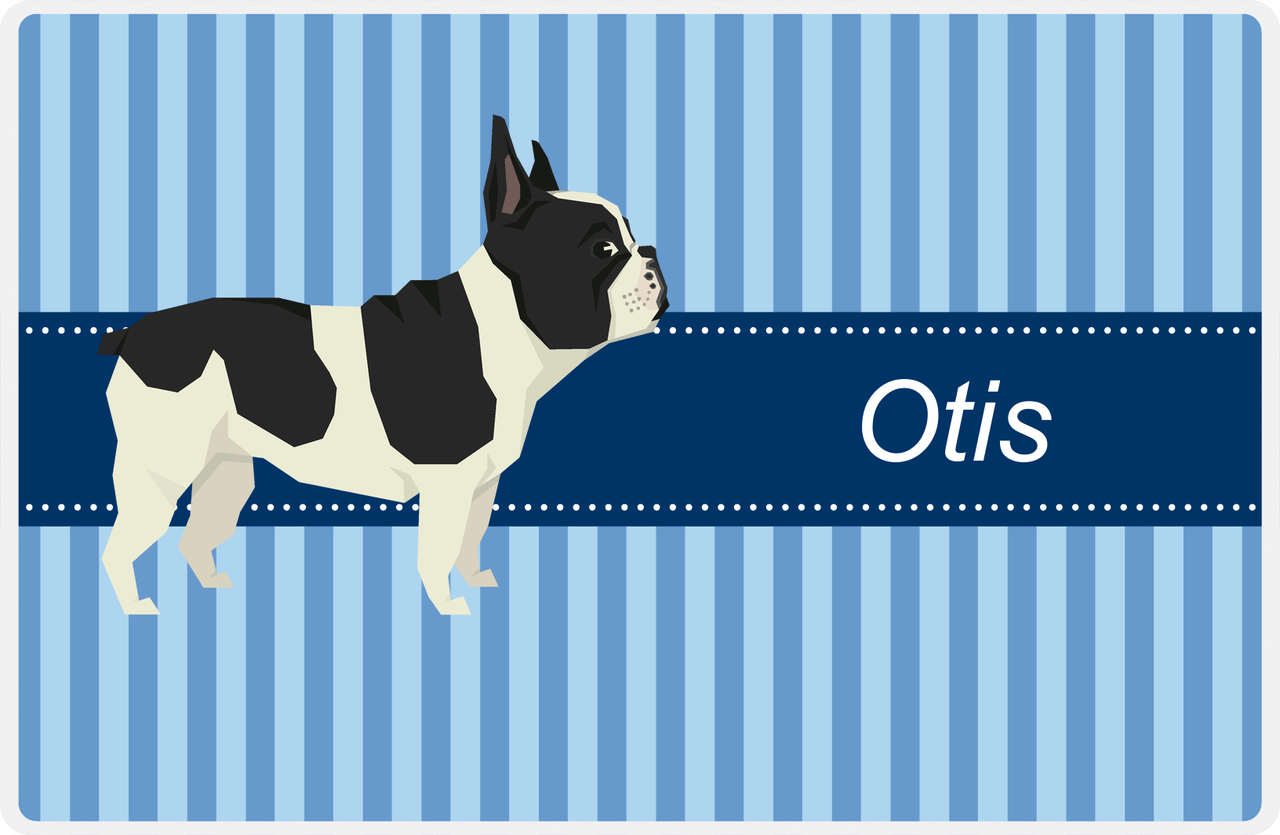 Personalized Dogs Placemat X - Blue Stripes - French Bulldog -  View