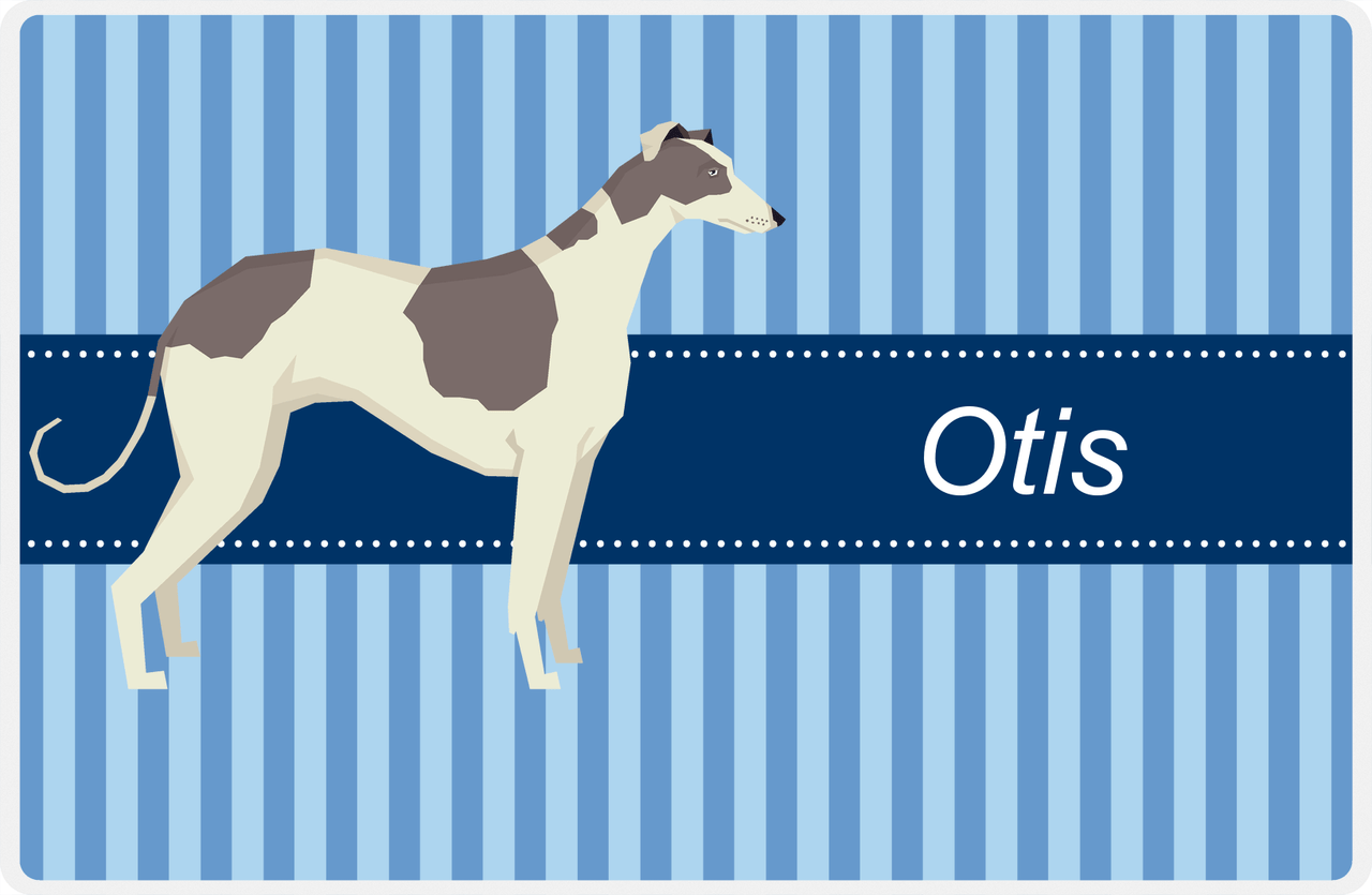 Personalized Dogs Placemat X - Blue Stripes - Greyhound -  View