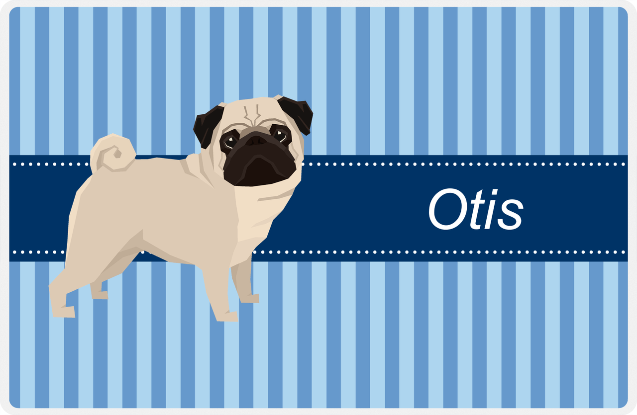 Personalized Dogs Placemat X - Blue Stripes - Pug -  View