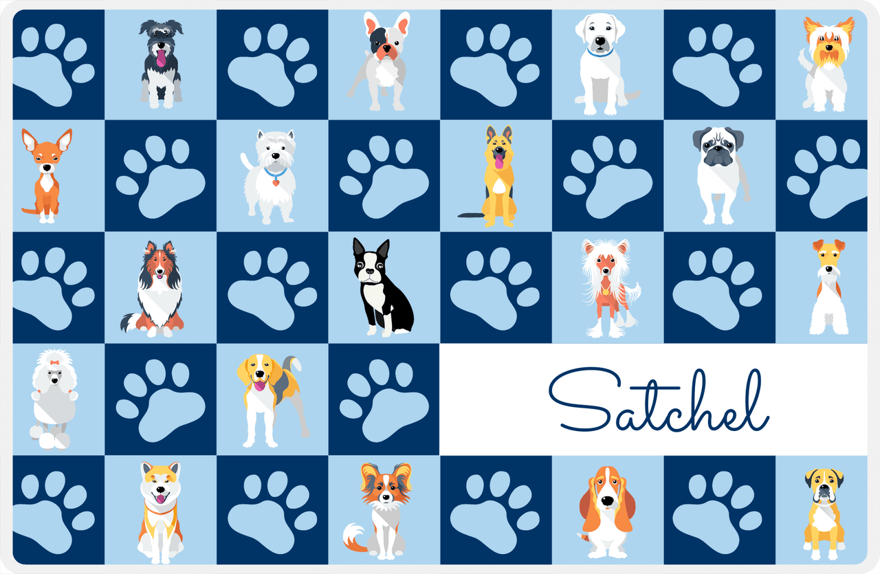 Personalized Dogs Placemat XIII - Paw Squares - Navy and Light Blue -  View