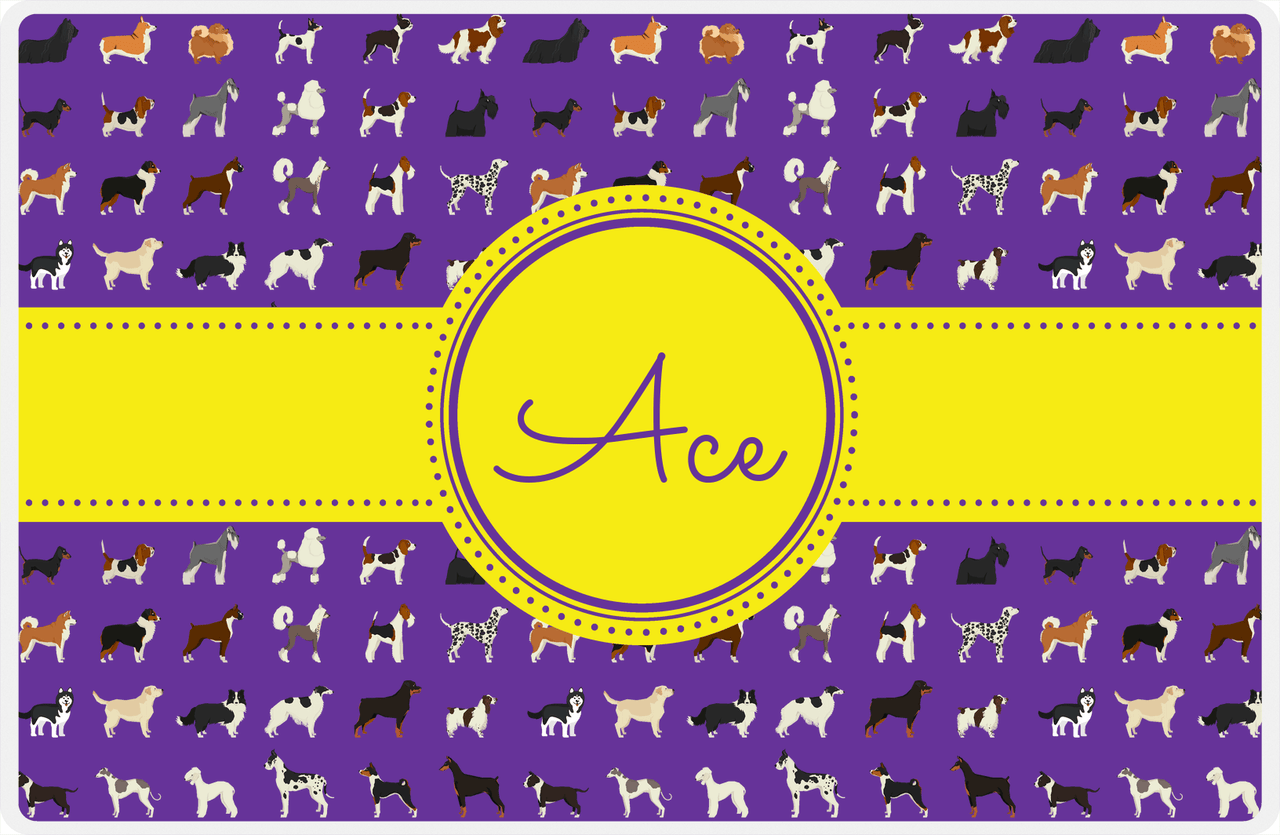 Personalized Dogs Placemat XVII - Purple Background - Circle Ribbon Nameplate -  View