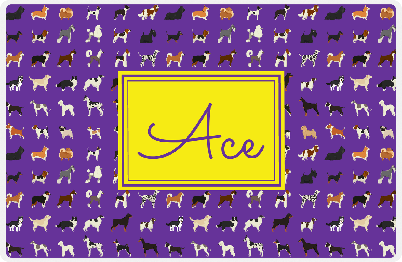Personalized Dogs Placemat XVII - Purple Background - Rectangle Nameplate -  View