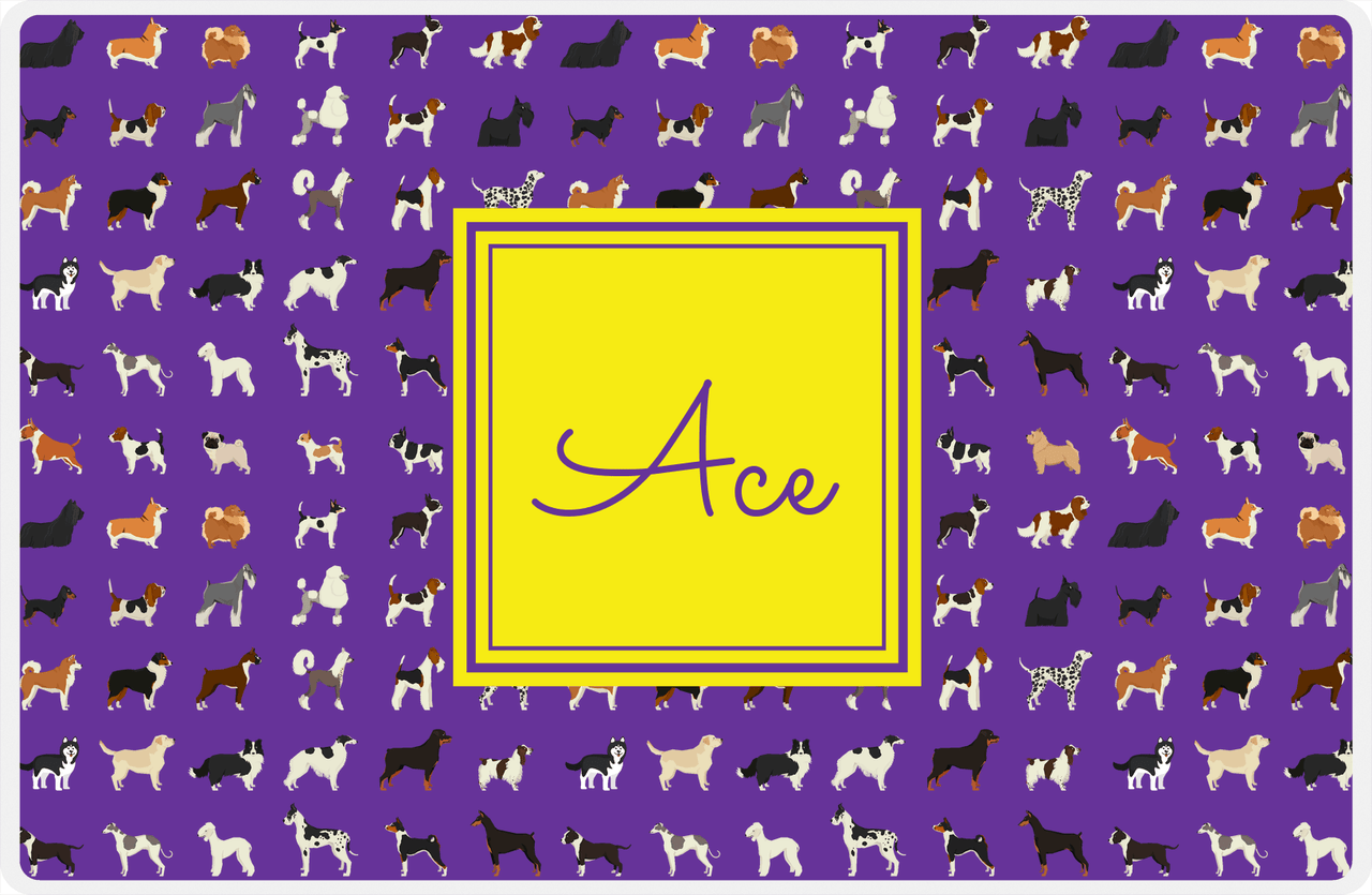 Personalized Dogs Placemat XVII - Purple Background - Square Nameplate -  View