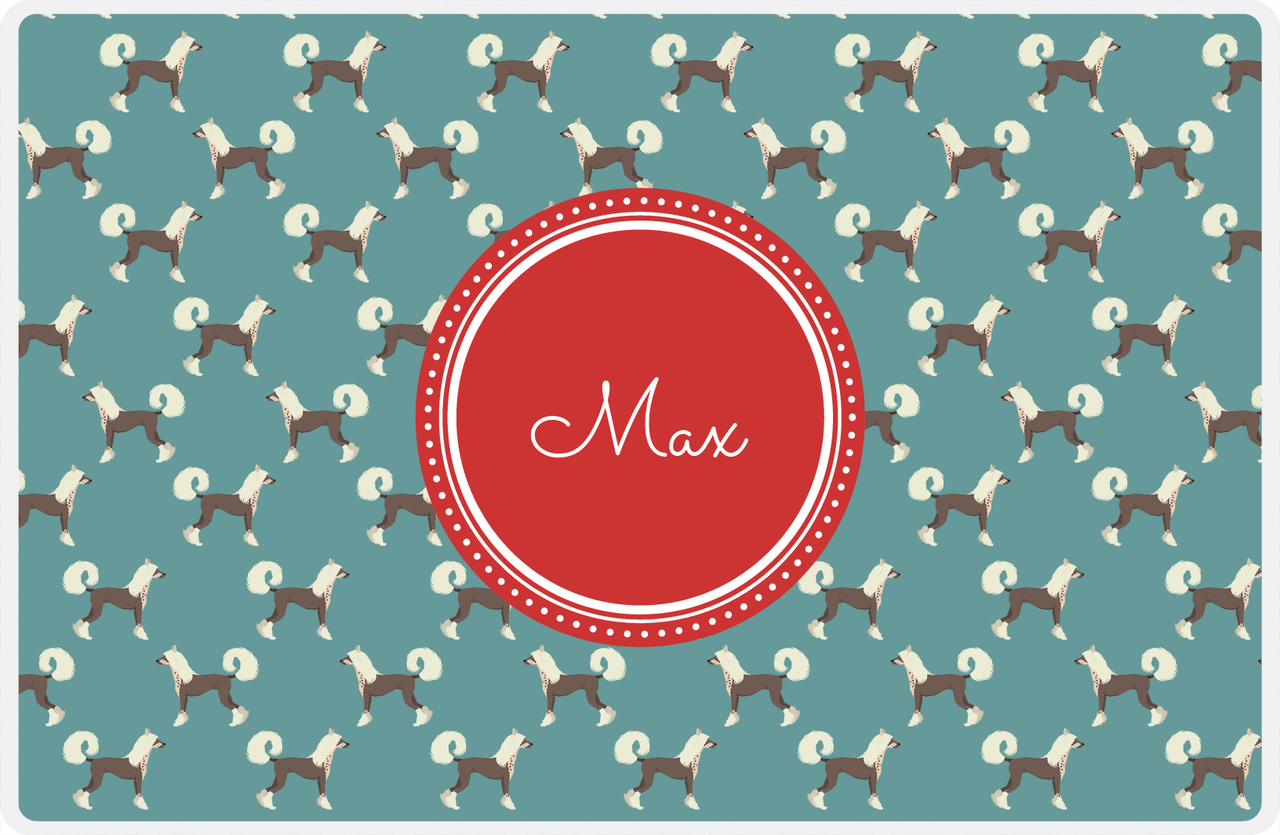 Personalized Dogs Placemat IX - Teal Background - Chinese Crested Dog -  View