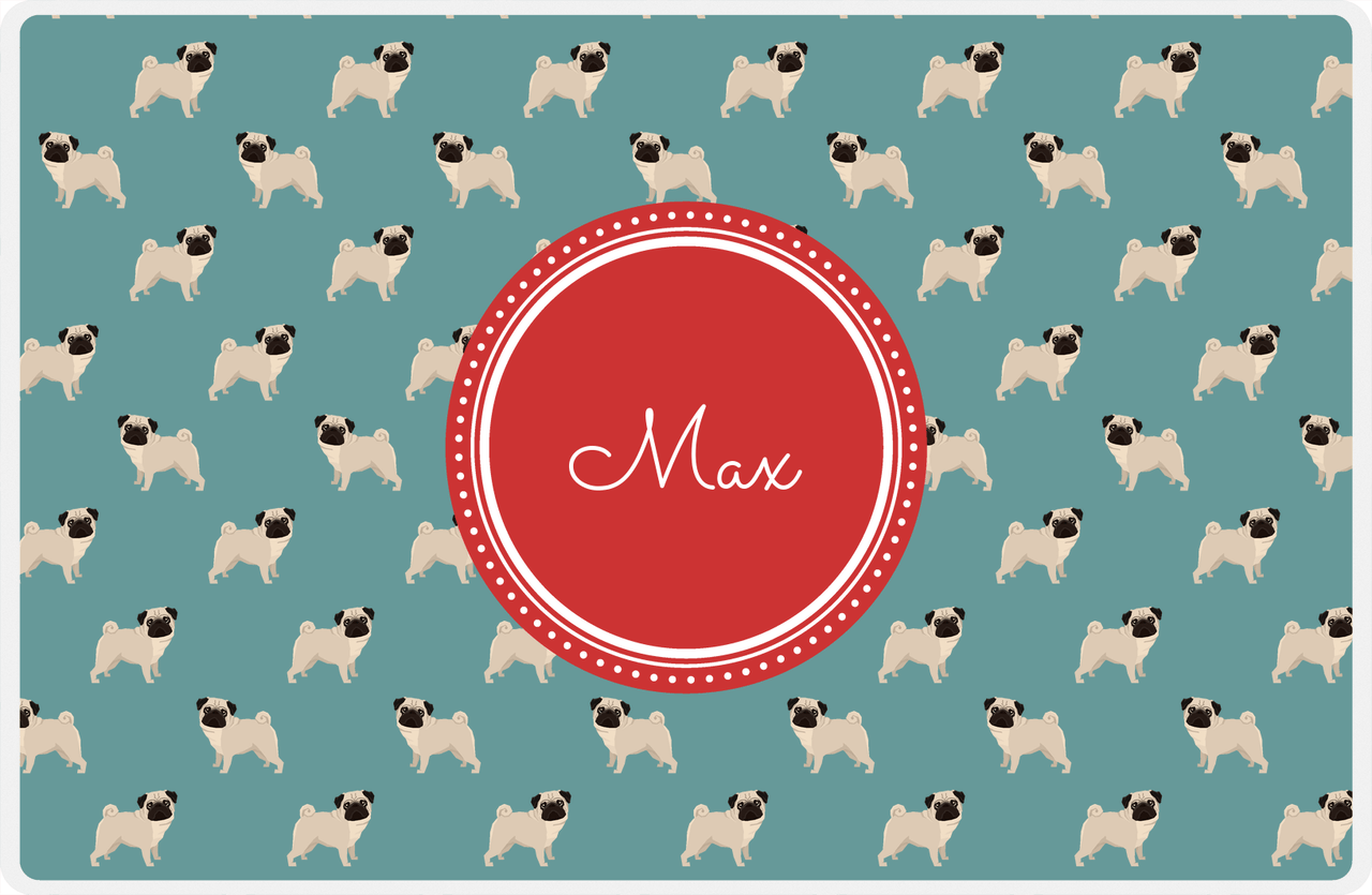 Personalized Dogs Placemat IX - Teal Background - Pug -  View