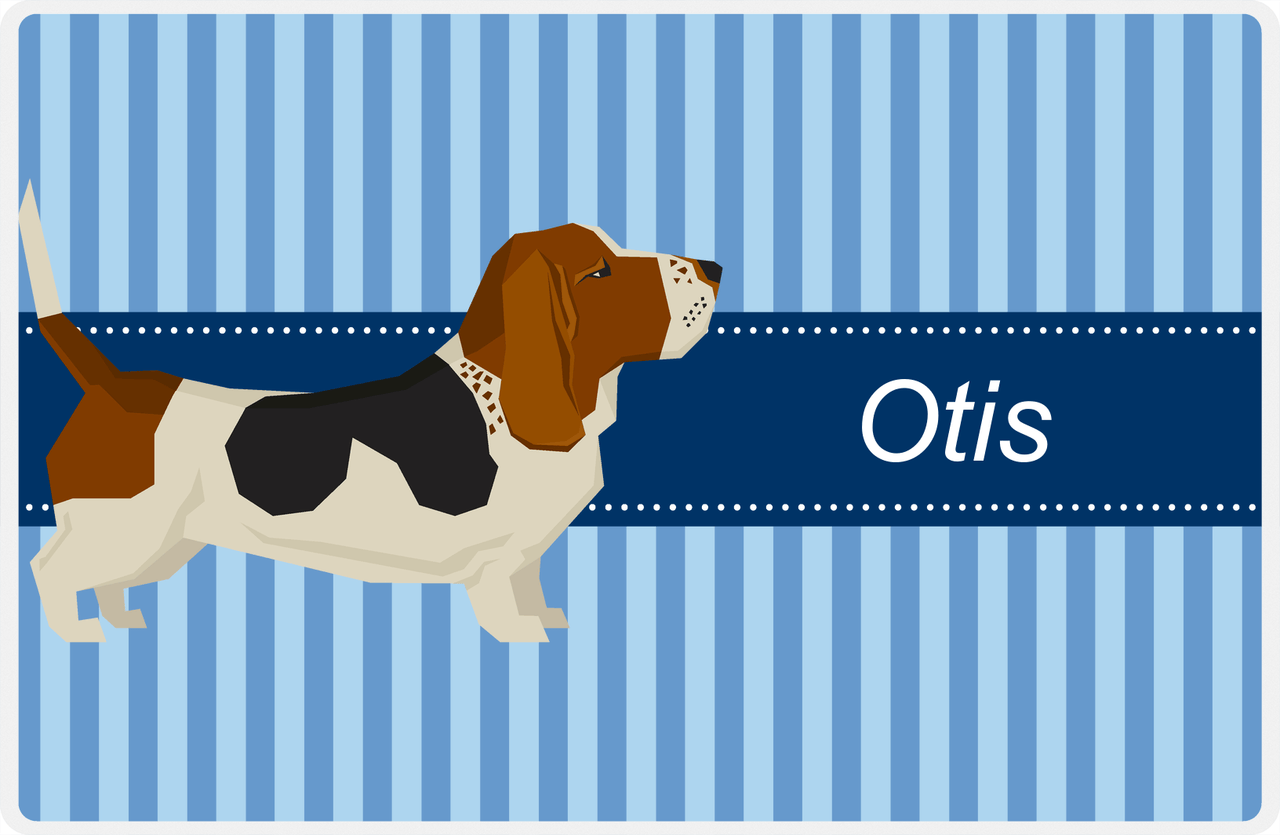Personalized Dogs Placemat X - Blue Stripes - Basset Hound -  View