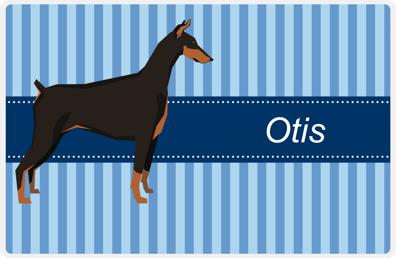 Personalized Dogs Placemat X - Blue Stripes - Doberman -  View