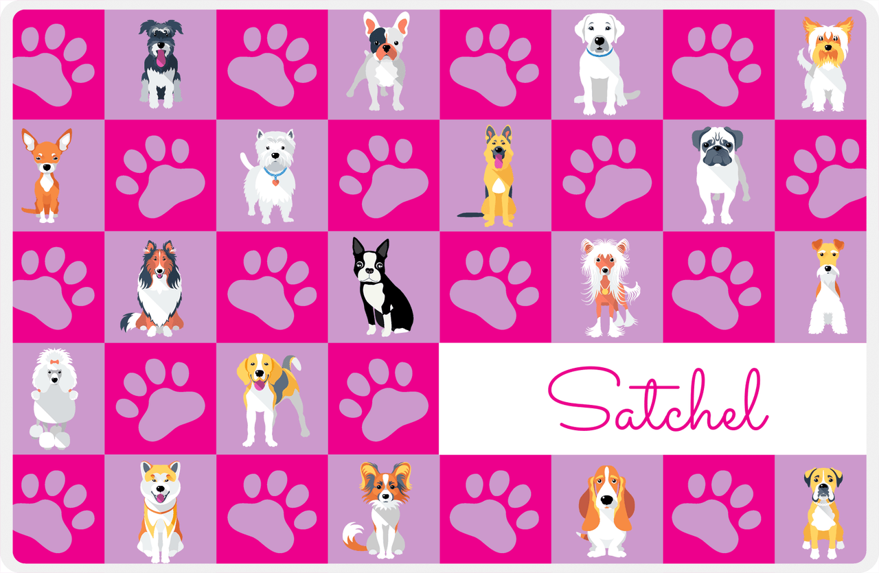 Personalized Dogs Placemat XIII - Paw Squares - Pink and Purple -  View