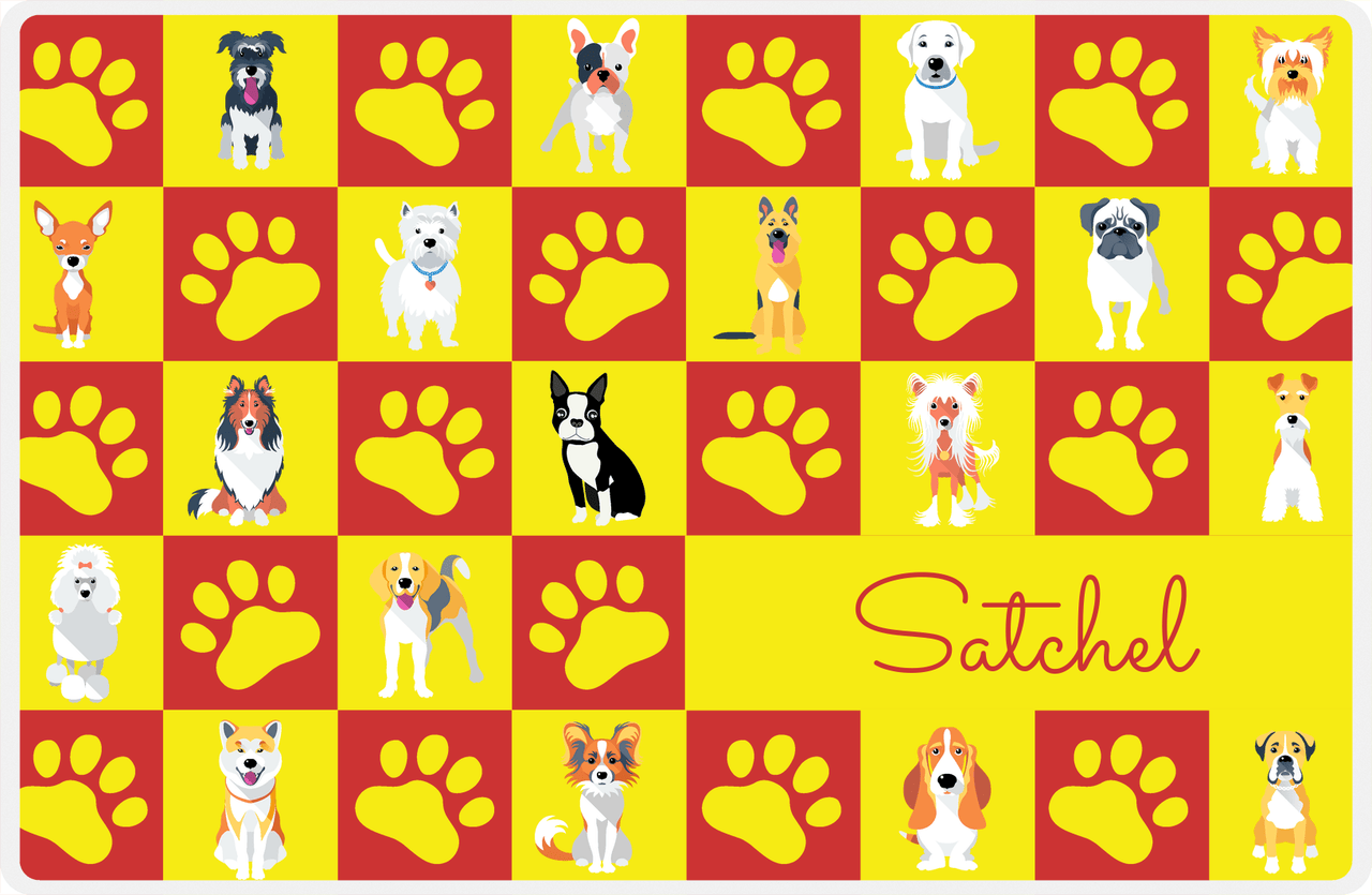Personalized Dogs Placemat XIII - Paw Squares - Red and Yellow -  View
