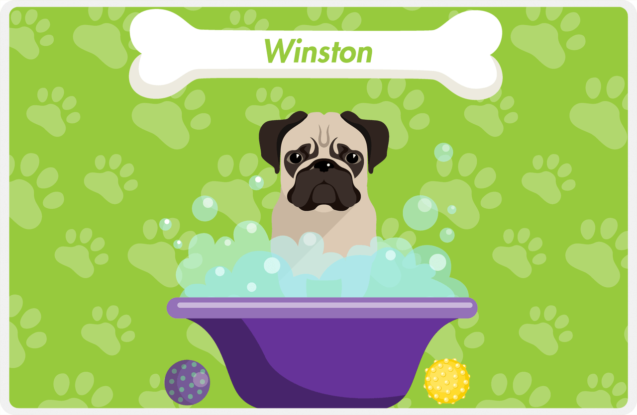 Personalized Dogs Placemat XV - Dog Wash - Pug -  View
