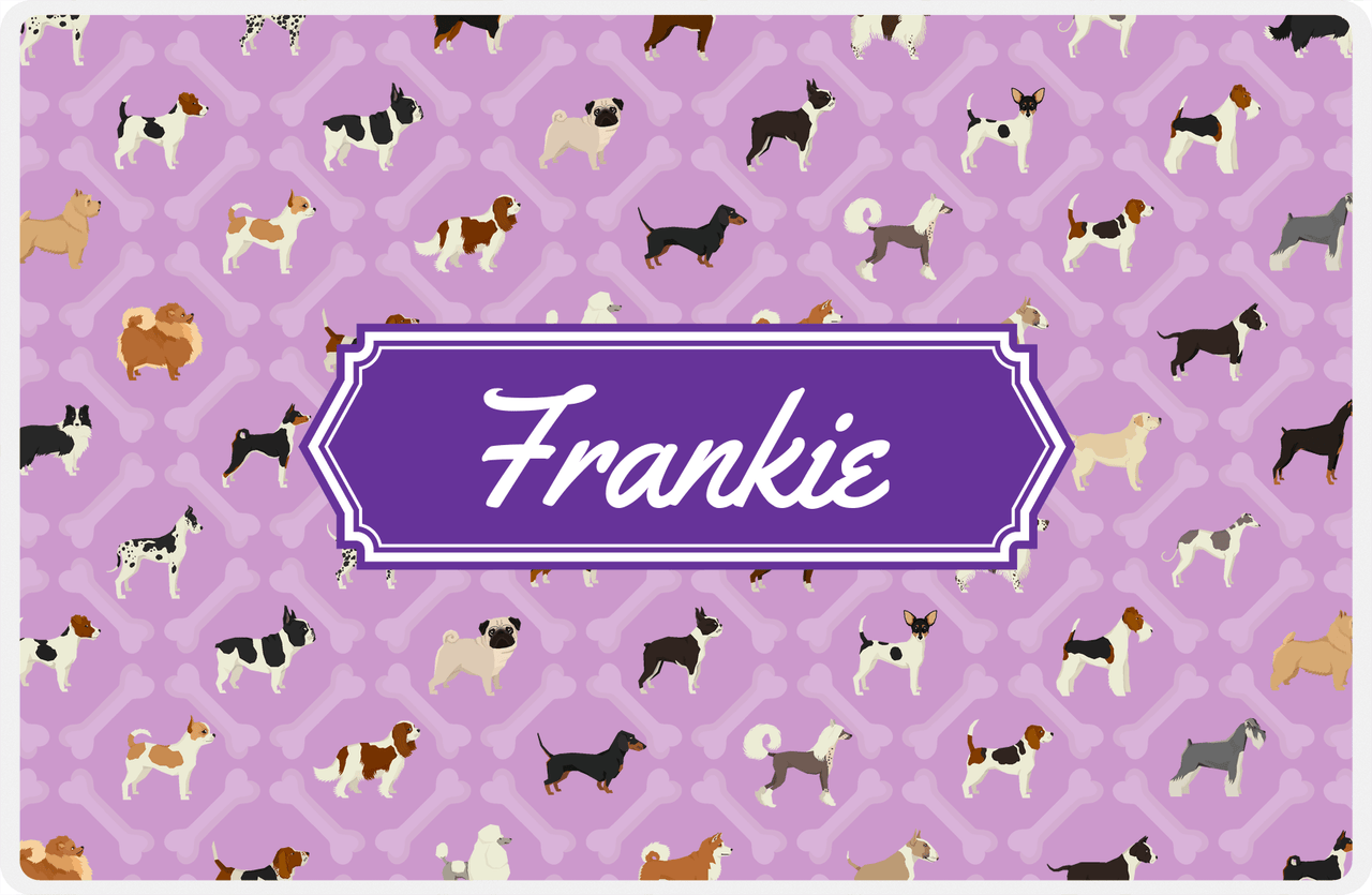 Personalized Dogs Placemat XXI - Purple Background - Decorative Rectangle Nameplate -  View