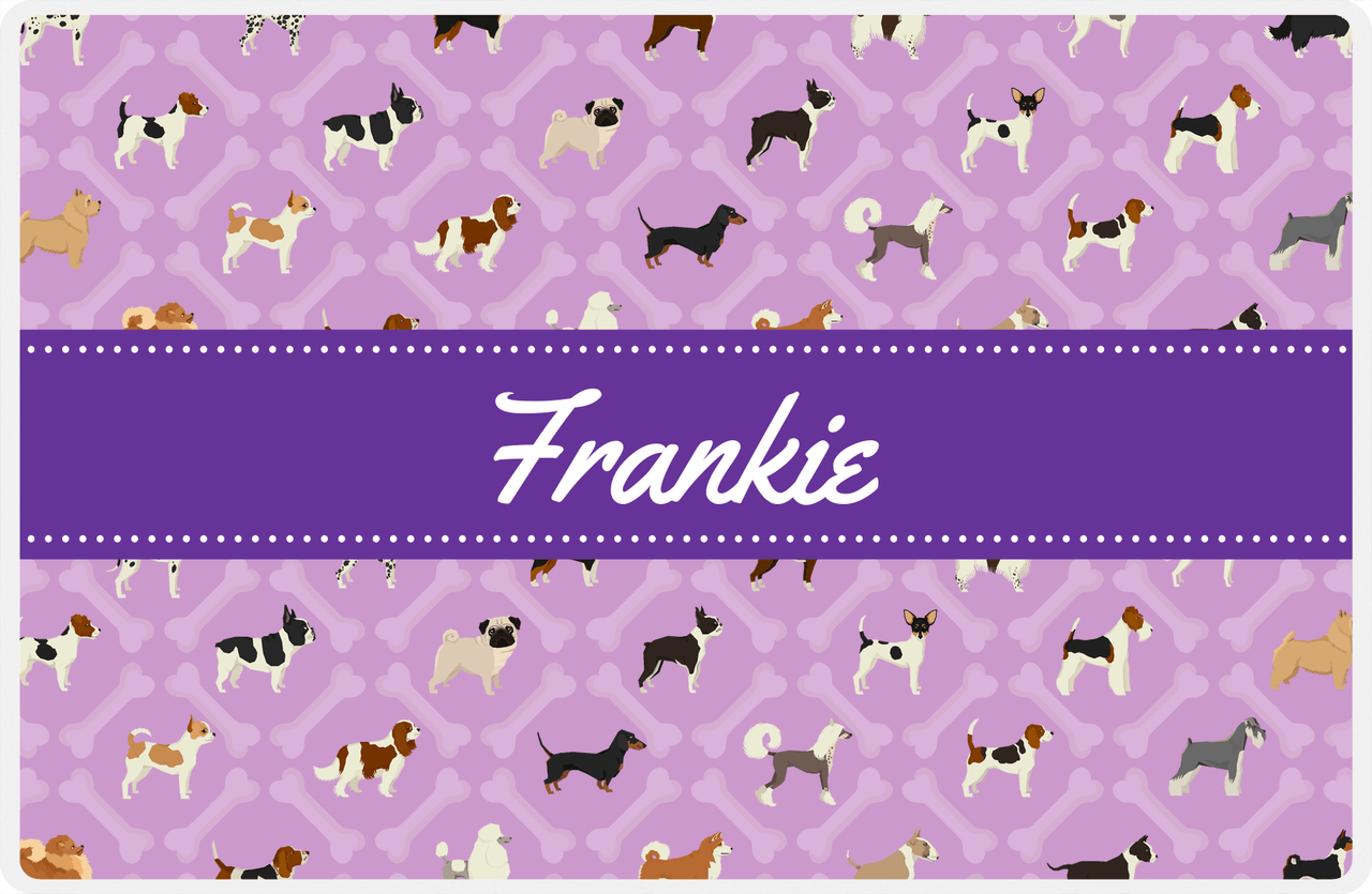 Personalized Dogs Placemat XXI - Purple Background - Ribbon Nameplate -  View