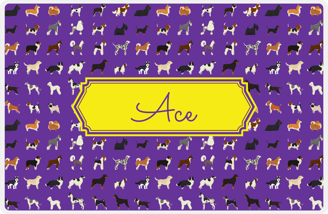 Personalized Dogs Placemat XVII - Purple Background - Decorative Rectangle Nameplate -  View