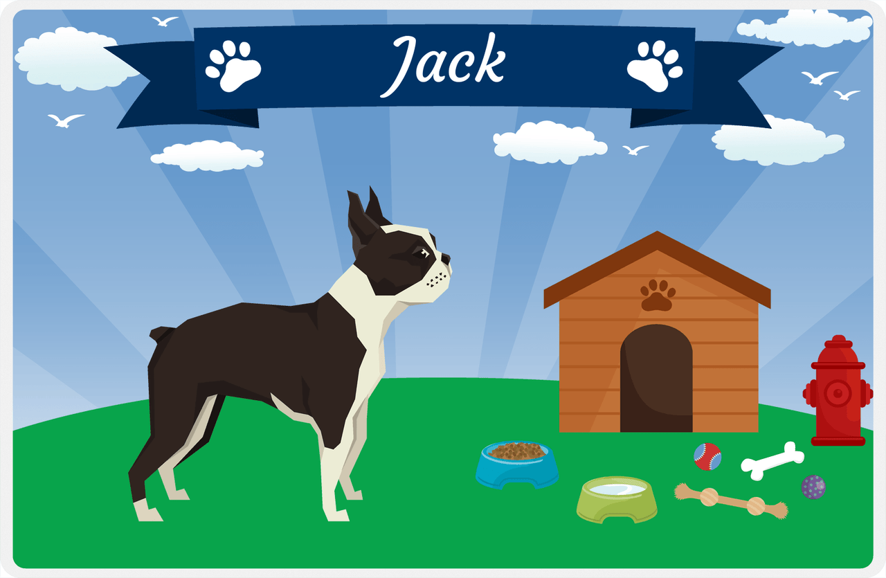 Personalized Dogs Placemat XXII - Paw Banner - Boston Terrier -  View