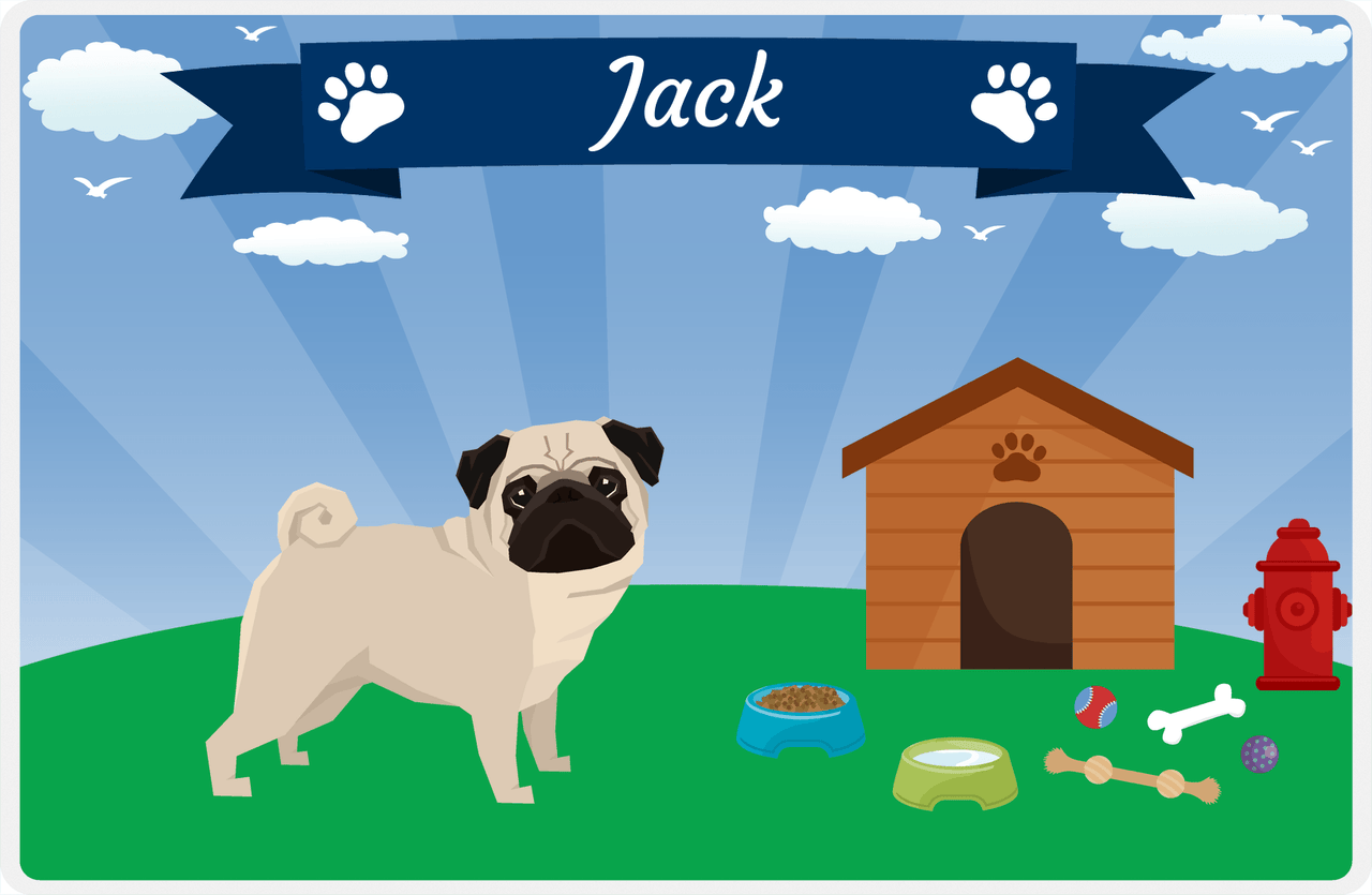Personalized Dogs Placemat XXII - Paw Banner - Pug -  View