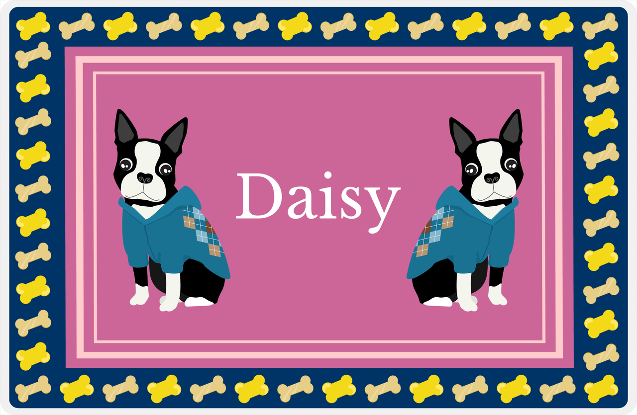 Personalized Dogs Placemat V - Boston Terrier - Pink Background -  View