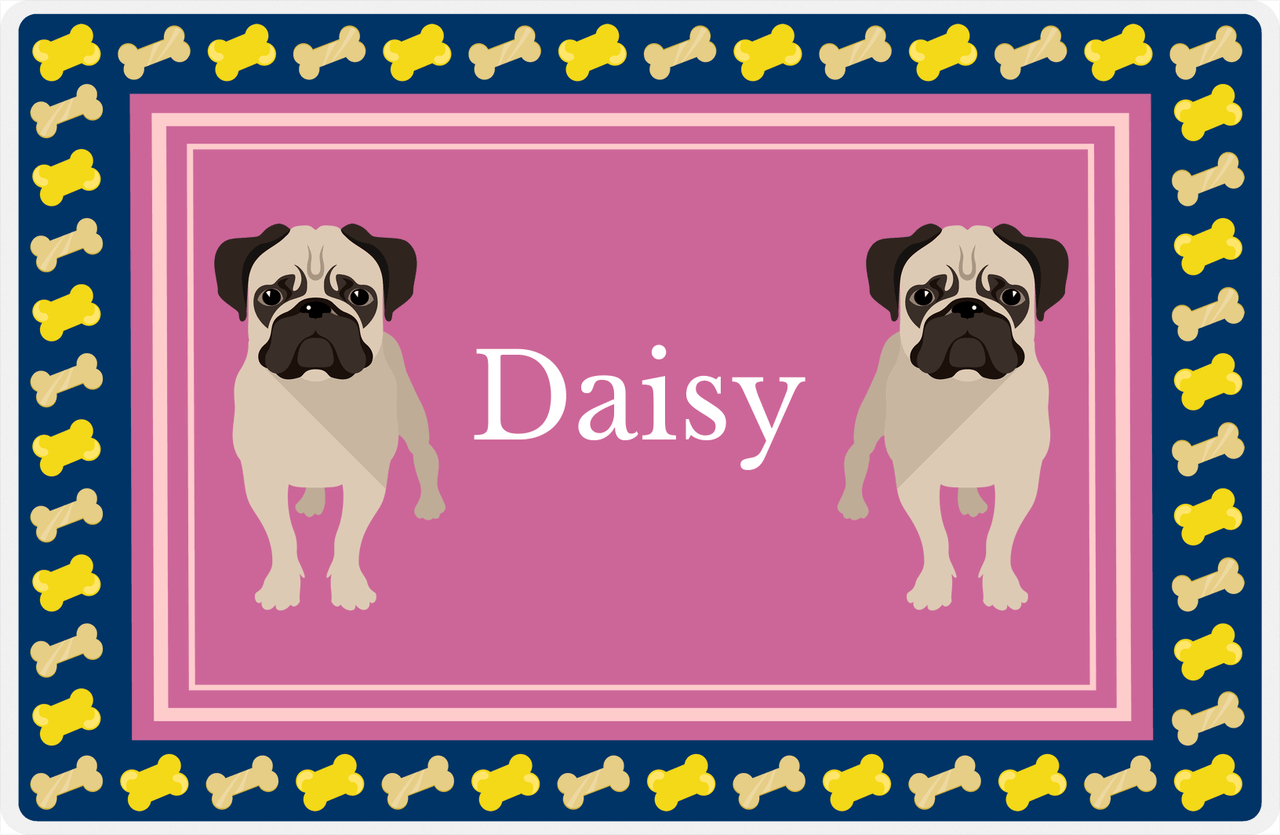 Personalized Dogs Placemat V - Pug - Pink Background -  View