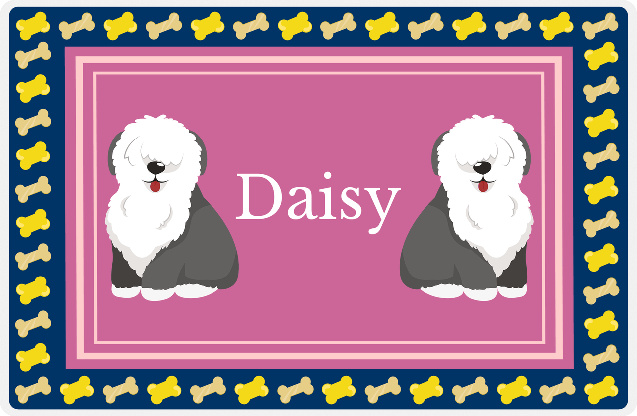 Personalized Dogs Placemat V - Sheep Dog - Pink Background -  View