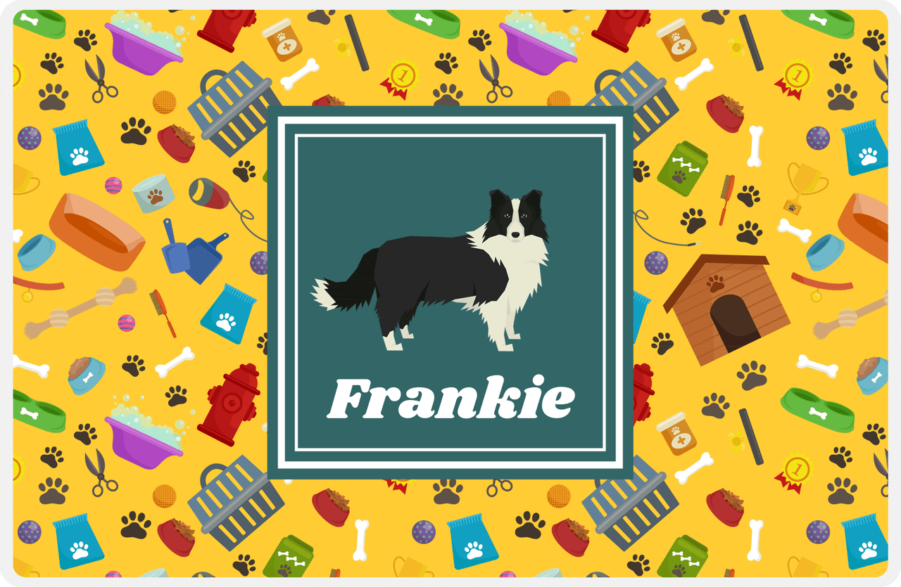 Personalized Dogs Placemat VI - Border Collie - Yellow Background -  View