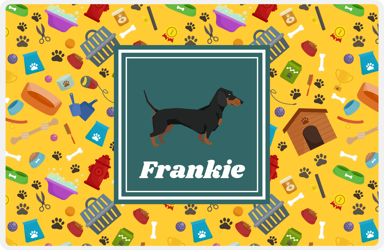 Personalized Dogs Placemat VI - Dachshund - Yellow Background -  View