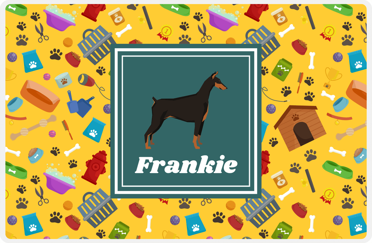 Personalized Dogs Placemat VI - Doberman - Yellow Background -  View