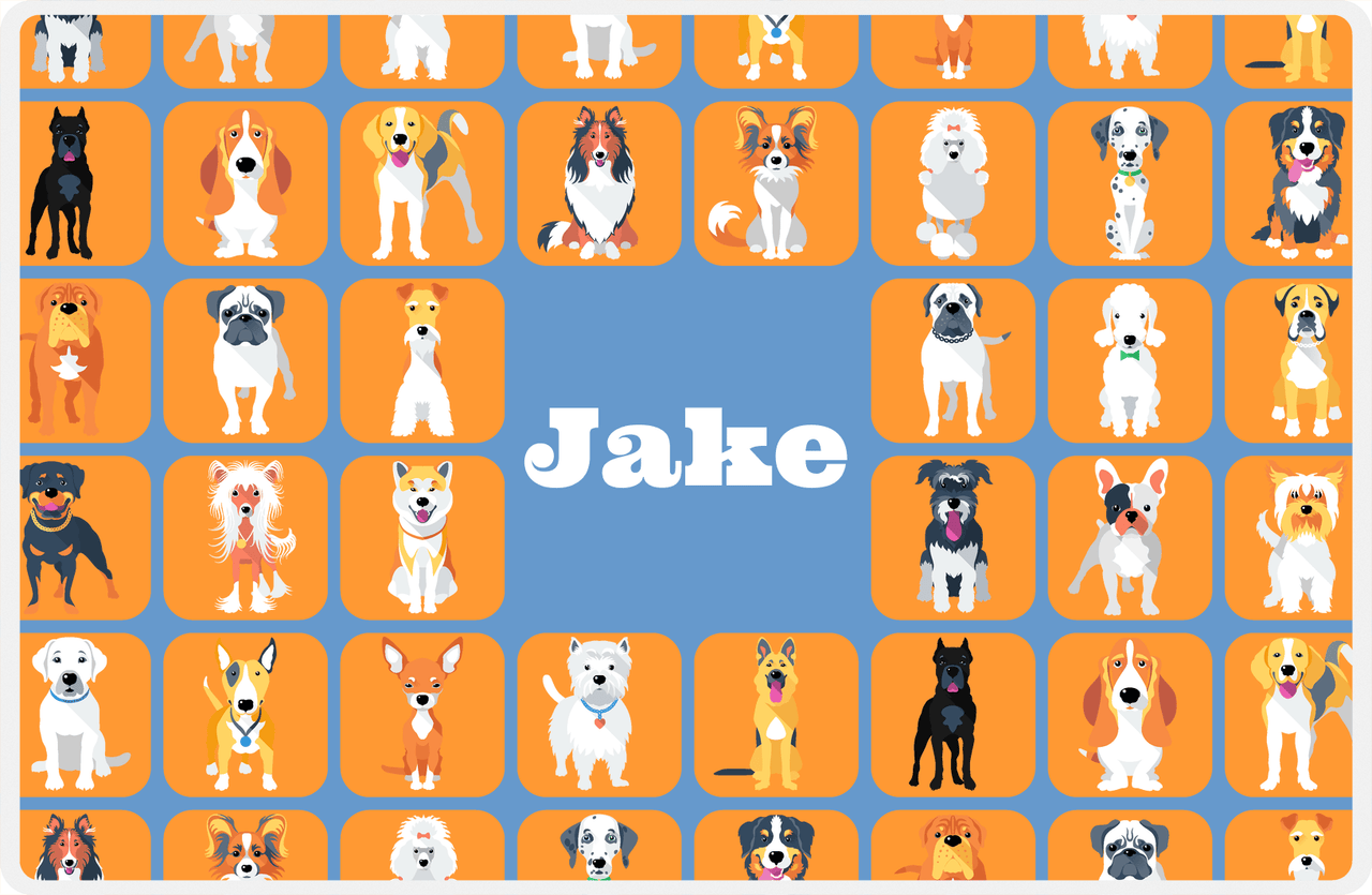 Personalized Dogs Placemat VII - Canines Squared - Blue & Orange -  View