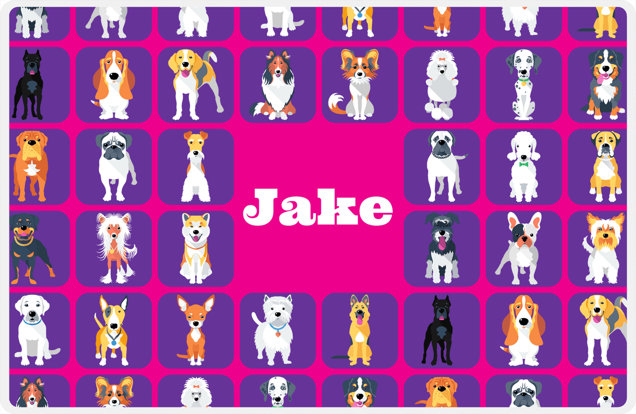 Personalized Dogs Placemat VII - Canines Squared - Pink & Purple -  View