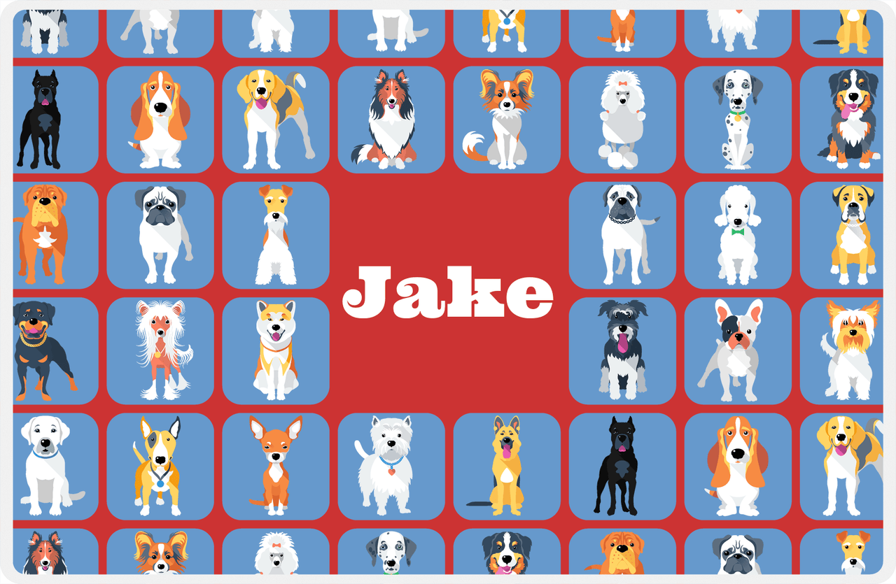 Personalized Dogs Placemat VII - Canines Squared - Red & Blue -  View