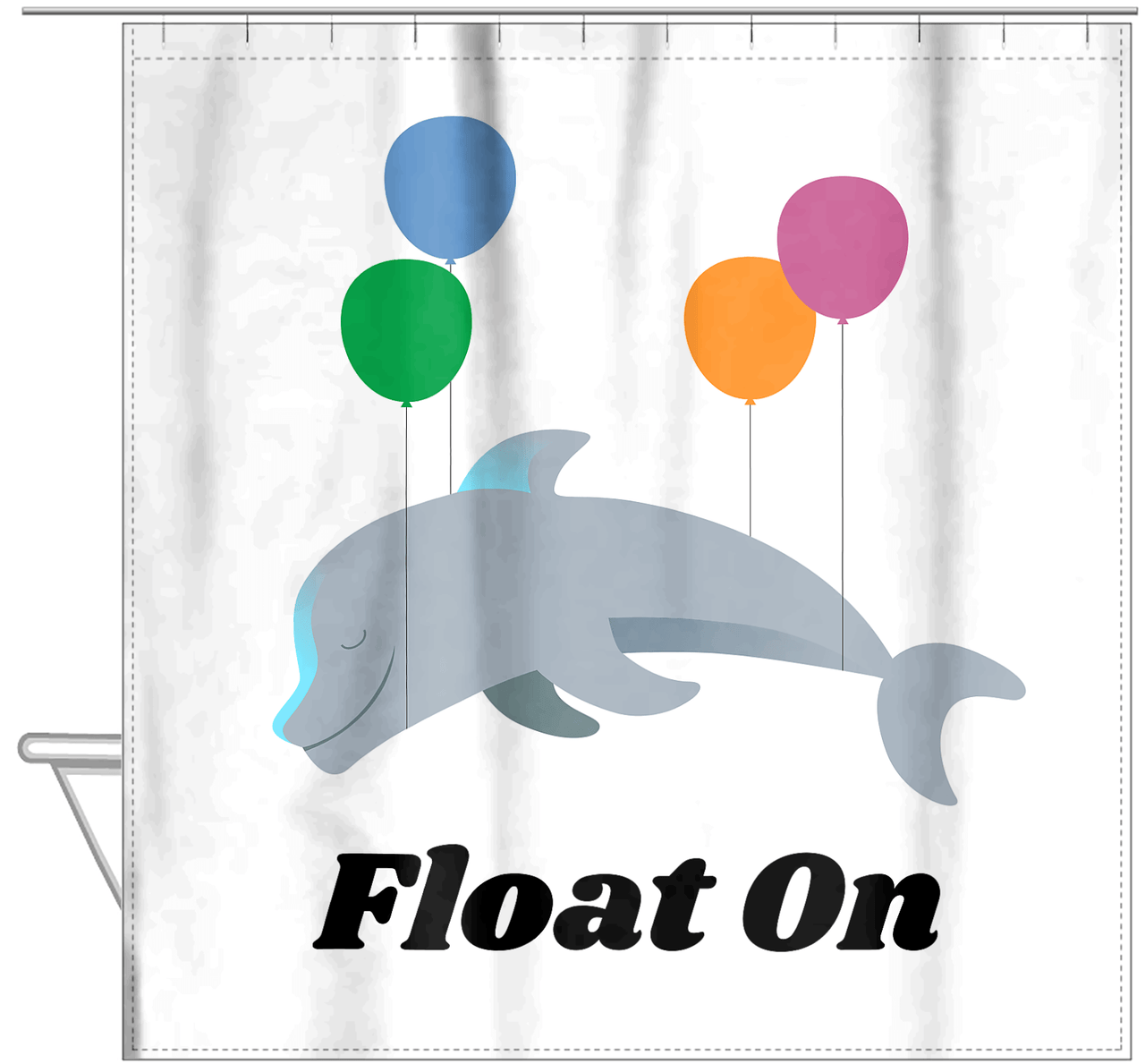 Personalized Dolphin Shower Curtain - Float On - Hanging View