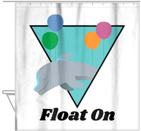 Thumbnail for Personalized Dolphin Shower Curtain - Float On with Triangle - Hanging View