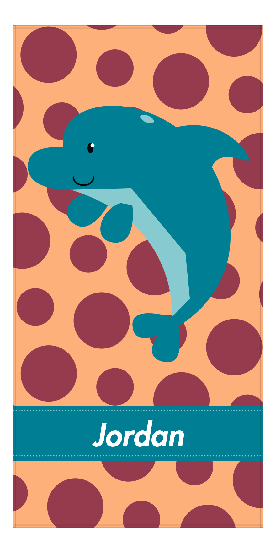 Personalized Dolphin Beach Towel with Polka Dots - Ribbon Nameplate - Front View