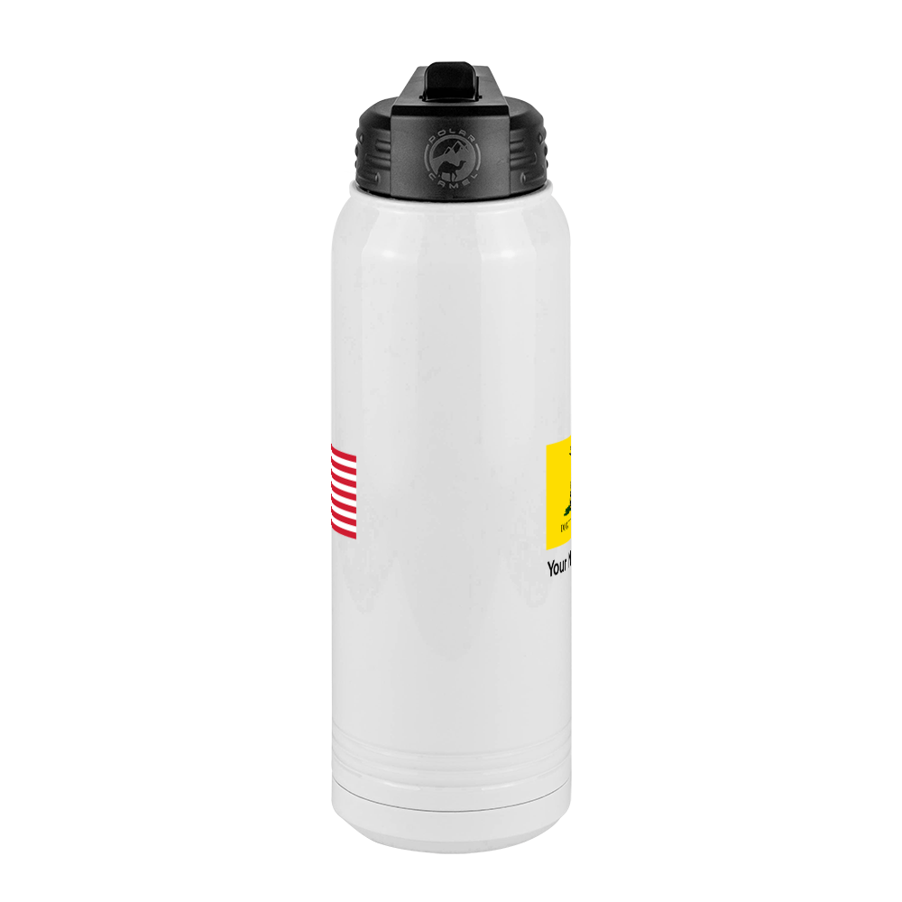 Personalized Don't Tread On Me Water Bottle (30 oz) - Gadsden Flag & USA Flag - Front View
